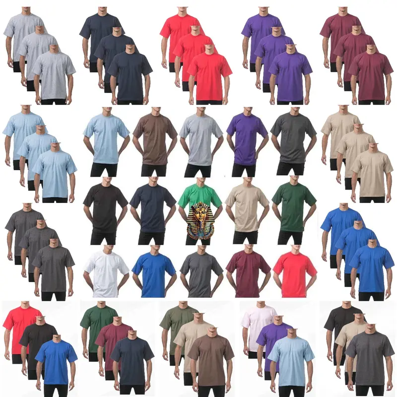 Pro Club Men's 3-Pack Heavyweight Cotton Short Sleeve Crew Neck T-Shirts - Soft, Plain, Cold-Wash Vintage Streetwear Clothing, Everyday Basics Tops, Gifts for Boyfriends