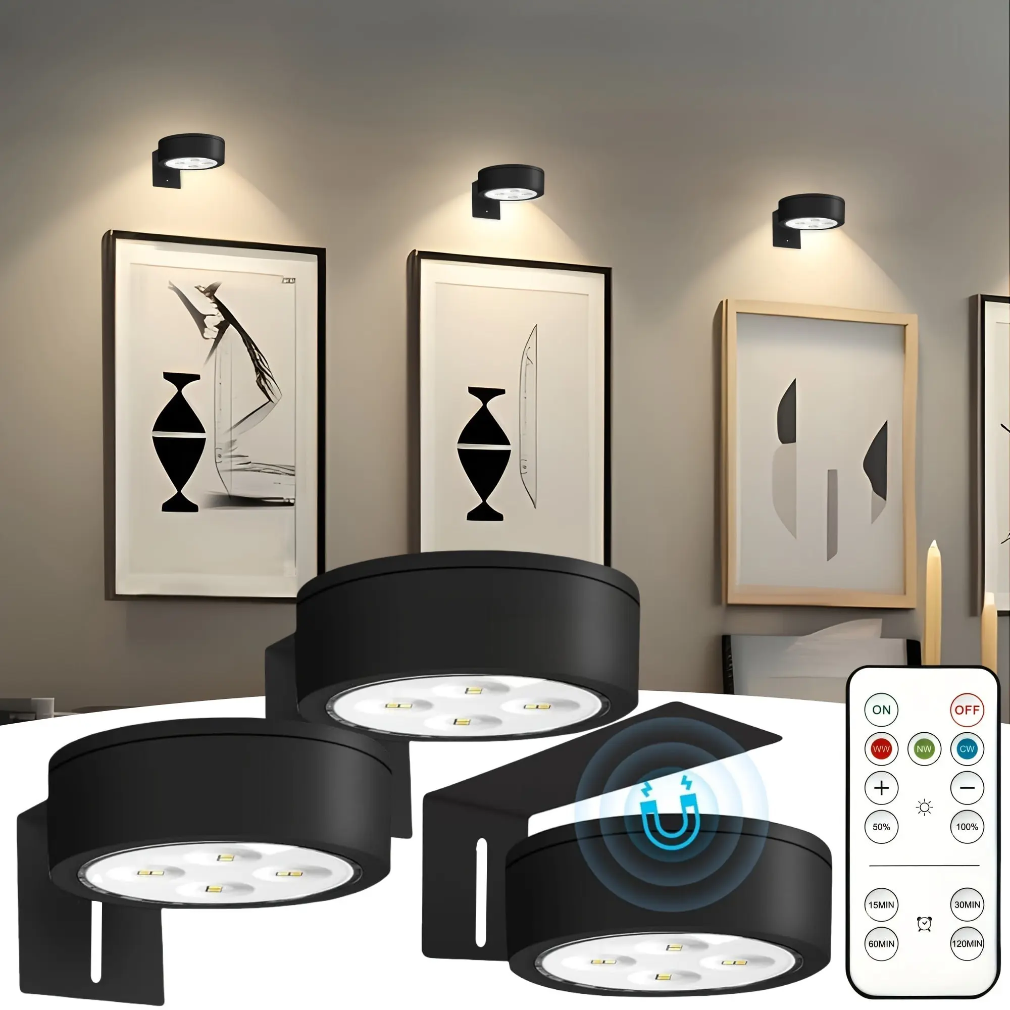 Battery-Powered Modern Wall Light Set, Adjustable Brightness Wireless LED Lamp, Led Wall Lamps, Led Wall Lights, 3 Color Temperatures, Home Decor Light, Home Decoration Lamp, Suitable for Bedroom Living Room Hallway