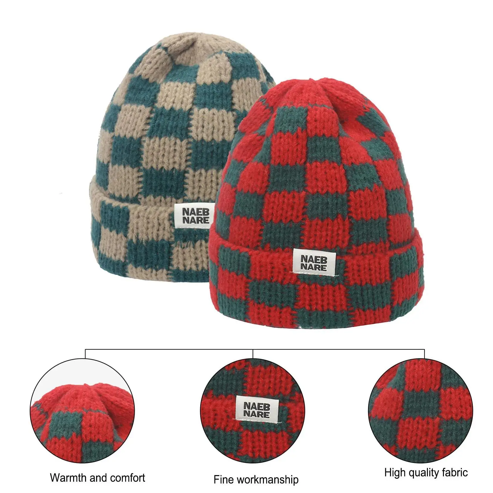 Women Winter Classic Plaid Beanie - Cozy Knit Skull Cap with 