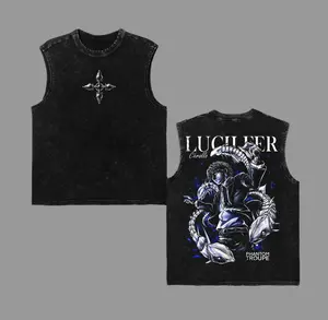 Hunter x Hunter, Chrollo Lucilfer, Phantom Troupe, Anime, Acid-washed Sleeveless Vest, Retro Distressed Street Style Graphic T-shirt, Men's and Women's Fitness Muscle Shirt, Harajuku Style Retro Casual Clothing