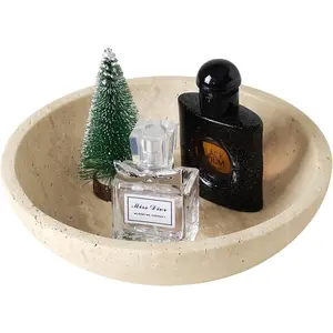 Travertine Decorative Modern Key Bowl for Entryway Table Pedestal Bowl for Dining Table Center Living Room Kitchen Modern Home Decor 7.8 Inch Marble Bowl