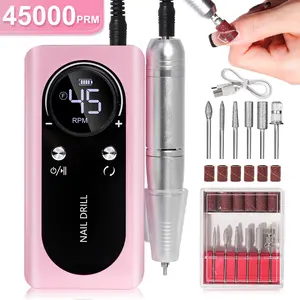 45000RPM Rechargeable Nail Drill Machine with LCD Low Noise Professional Nail Polish Sander Nails Accessories Set