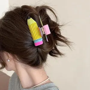 1/6 Pcs Women's Hair Claws Large Pencil Kawaii Cute Personalized Fashionable Hair Grab Clips Funny Unique Hair Accessories Girls