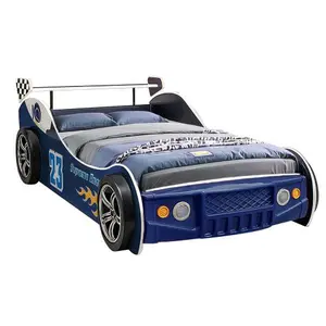 Twin Size Kids Floor Bed with LED Lights, Car Design, Full-Length Guardrails