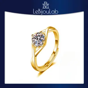 [LeBijouLab] Twisted 1carat Synthetic Moissanite Ring w/ Adjustable Ring Band, Golden Engagement Promise Ring For Women