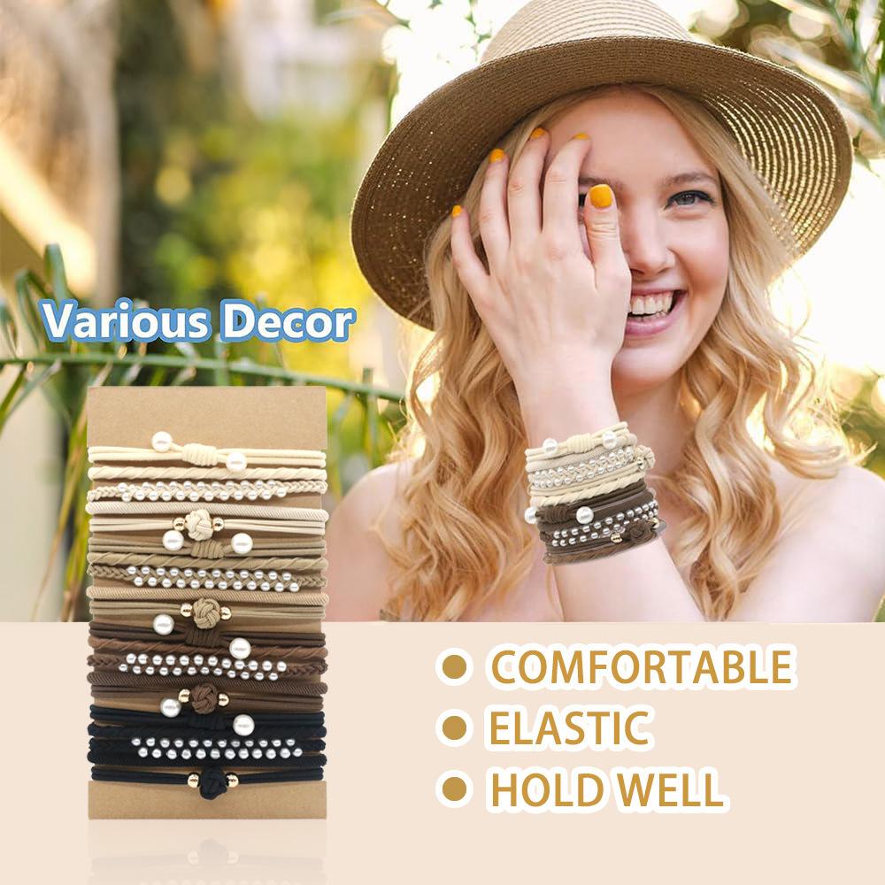 Lolalet Hair Ties 20 Pcs - Thicker, Stretchy, Durable, No Pull Nylon Hair Ponytail Holder for Women and Girls, Fit for Thin, Long, Curly Hair, Also as Bracelet