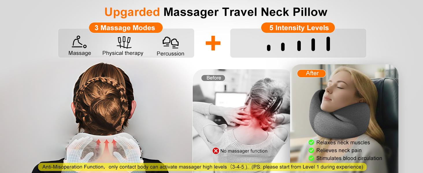 3-in-1 Heated Neck Massager, Ergonomic U-Shaped Memory Foam Travel Pillow for Muscle Recovery, Wireless Portable Cervical Support for Airplane & Office Neck Care