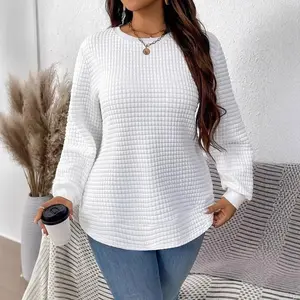 Plus Size New Plus Size Women's Fashionable Versatile Casual Solid Color Block Plaid Pullover Polo Shirt Spring Autumn/Winter...