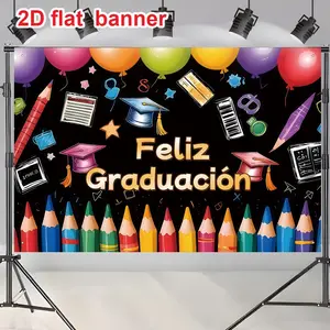 Vibrant Spanish Graduation Banner, Colorful Pencils, Caps, Balloons, Polyester Background, School Events, Party Decor, Graduation Photoshoot Props
