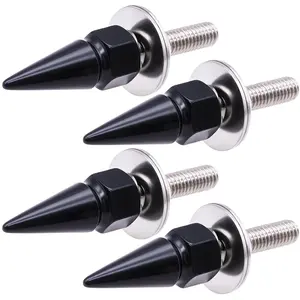 4Pcs Spike License Plate Screw Fasteners Kit, Decorative Anti-Theft Stainless Steel & Aluminum Alloy Frame Bolts Fits Most Vehicles, Trucks, and Motorcycles(Black)