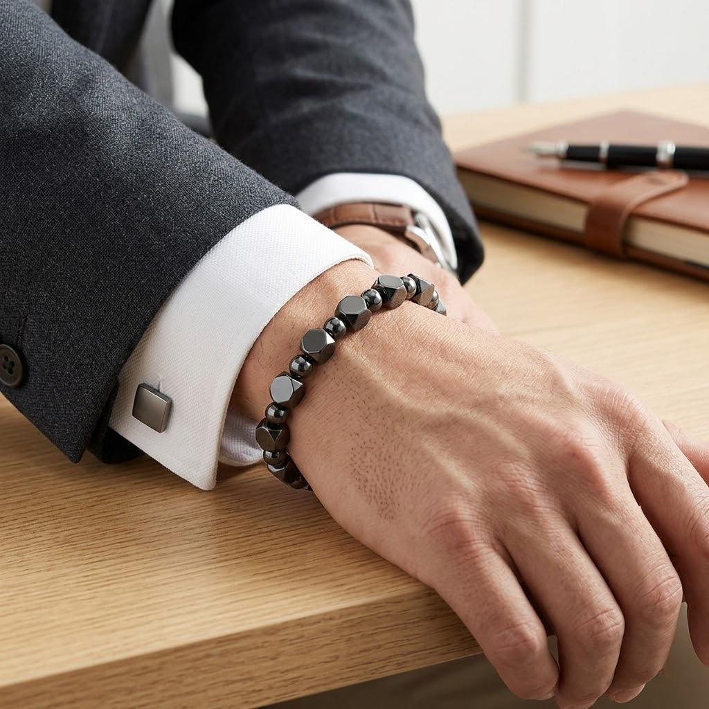 Minimalist black stone bracelet for everyday wear