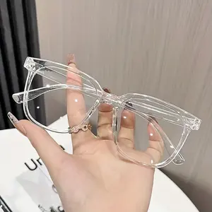 Unisex glasses - fashionable school style, transparent black frame with facial contour design