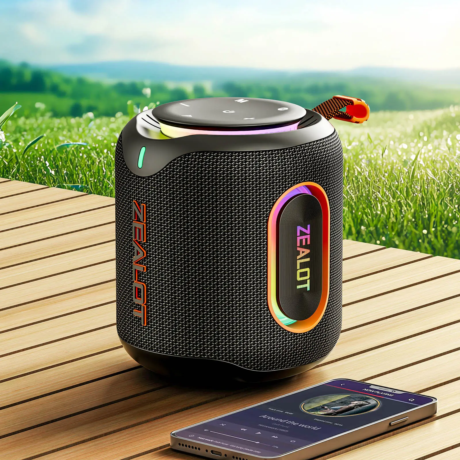 ZEALOT M1 30W wireless speaker desktop stereo with bass enhancement, surround sound, USB port, PC， Music player, smartphone, tablet, 6000mAh lithium battery, dual pairing, 24-hour playback time, RGB ambient light, home, car travel, party, outdoor camping