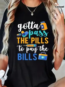 Gotta Pass The Pills Medication Aide Med Aide T-Shirt Casual Short Sleeve Shirt
