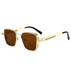 New Eyeglasses Vintage Steampunk Square Metal Sunglasses Fashionable Versatile Unisex Eyewear Unique Statement Style Sun Glasses