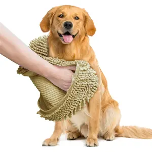 Dog Drying Towel – Extra Soft Microfiber Chenille Shammy for Large & Small Pets, Quick-Dry & Machine Washable (Beige)