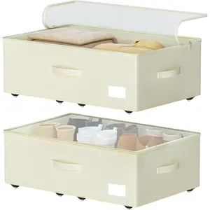 Under Bed Storage with Wheels, No Assemble Required 10 inches height Large Capacity Rolling Underbed Storage Bins, Underbed Shoe Storage Containers Dorm Underbed Storage Drawers