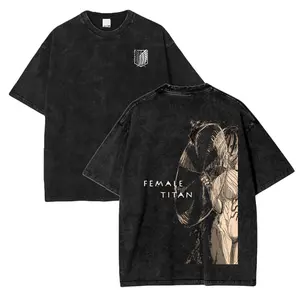 Fierce Retro Attack on Titan Female Titan Shifter Anime Graphic Tee, Vintage Washed Oversized Heavy Cotton Streetwear Gift for Fans