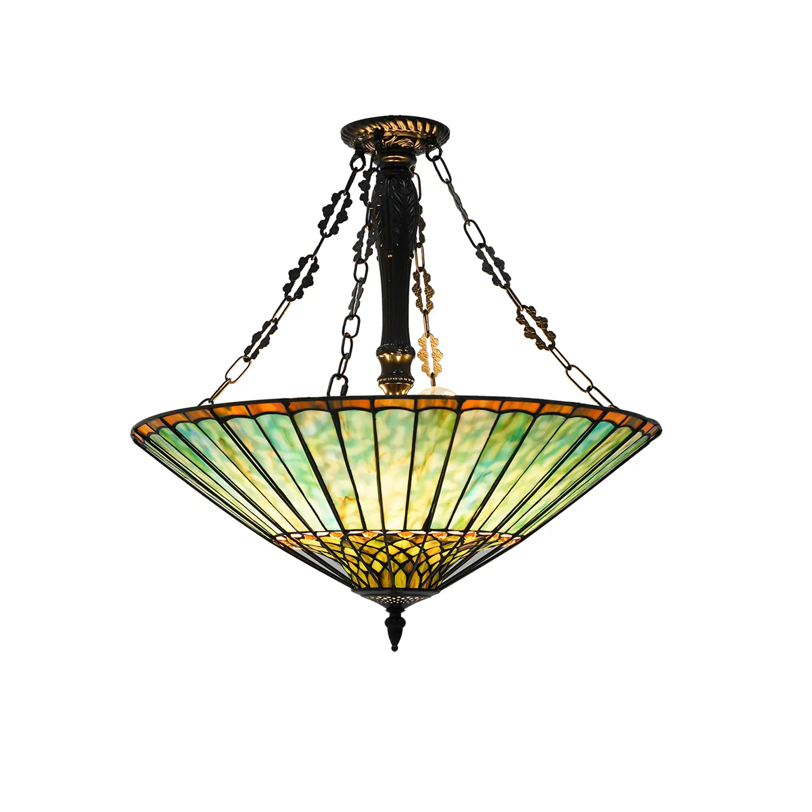 5-Light Vintage Stained Glass Pendant Light - Classical, Decorative, Greenish, Iron, Old-Fashioned Ceiling Mount Lamp with 60cm/23.6in Emerald Green Frame, Adjustable Chain for Indoor Dining Room, Living Room Use, Classical Pendant Lights, Decorati