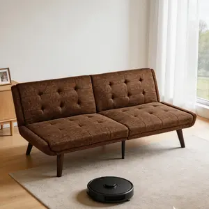 Convertible Futon Sofa Bed, 63" Sleeper Couch with 5-Position Adjustable Backrest, Modern Loveseat for Small Spaces, Guest Bed & Living Room, Brown