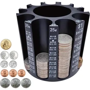 Coin Sorter Pen Holder, Change Counter Pencil Holder, Desk Organizer, Coin Counting Machine — Holds 540 coins, easy to use with wrappers, accurate, ideal gift
