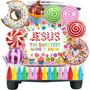 Candyland Trunk or Treat Car Decorations Kit Christian Car Archway Garage Decor Banner Lollipop Donut Balloons Tassel Candy Land Halloween Party Decorations
