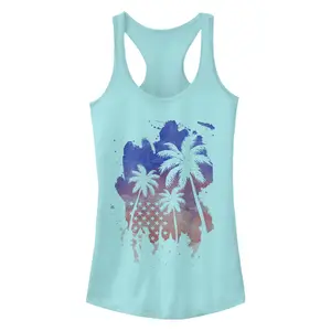 Junior's Lost Gods Americana Watercolor Palm Trees Racerback Tank Top
