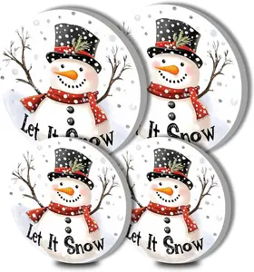Snowman Stove Burner Covers, Christmas Decor Gas Stove Burner Covers 8 10 Inches Stove Top Covers Electric Stove 4 count Metal Stove Cover Gas Stove Top Covers, Cooktop Decorative,Xmas Decorations