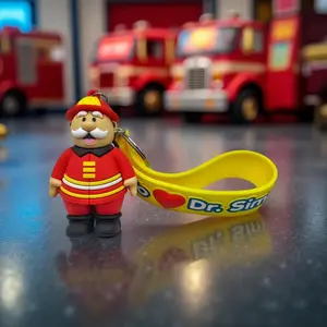 Dr.Simi Firefighter Keychain Llavero Dr. Simi Bombero with Red Uniform and Yellow Strap Design