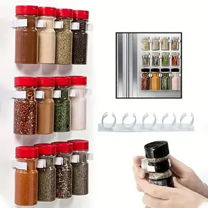 Wall Mounted Spice Storage Rack, 4 Rows Space Saving Seasoning Bottles Organizer, Simple Storage Holder Hook for Kitchen Cabinet, Refrigerator and Cupboard Door
