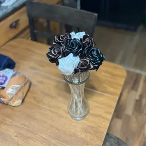 Cow Themed Eternal Flower Bouquet - White, Brown and Black Ribbon Flowers Decorative Plants