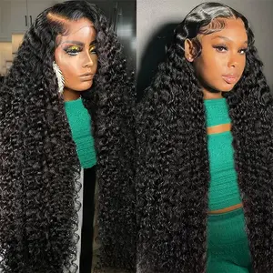 40 38 Inch 13x6 HD Lace Front Wigs Human Hair 180 Density Deep Curly Human Hair Wigs Deep Wave Lace Front Wigs for Women Glueless Wet and Wave Lace Frontal Wigs Human Hair Pre Plucked Deep Wave Wig 12A Curly Wigs