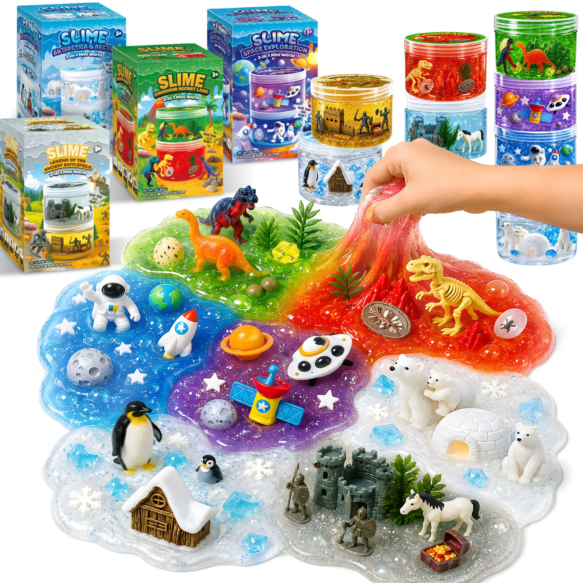JoySpot 8-Pack Crunchy Slime Kit for Kids, 56/28oz Slime Tubs, 4 Worlds & 8 Themes Mini Figures,Mess-free Non-toxic, ASMR, Stress Relief, Fidget Toy, ASTM & CPSIA Certified, Sensory Play, Fine Motor Skills, Ideal for Parties, Classrooms Gifts tiktokshopba