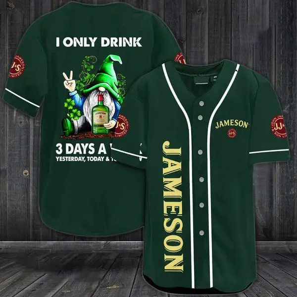 I Only Drink Jameson Irish Whiskey Baseball Jersey - Gnome Jameson Jersey Shirt For Men Women, Jameson Baseball Shirt