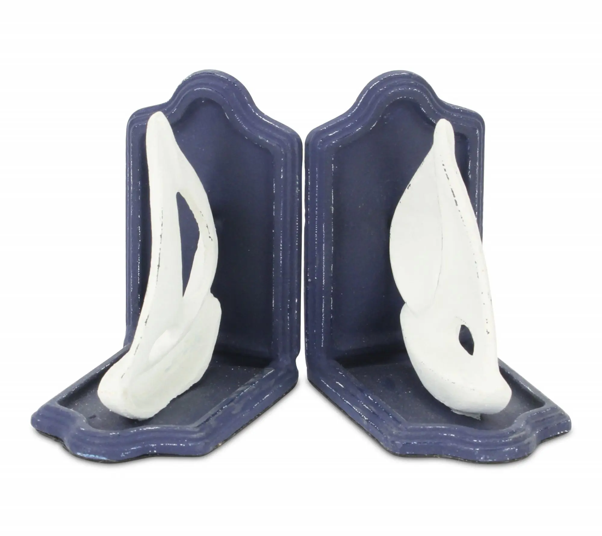 HomeRoots Set of 2 Blue White Cast Iron Sailboat Bookends