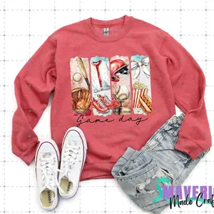 Maverick Made Crew Sweatshirt - Red or Ash Long Sleeve with Graphic Design Featuring "Game Day" Text, Ideal for Casual Wear - Unisex Fit,  Pullover Crewneck