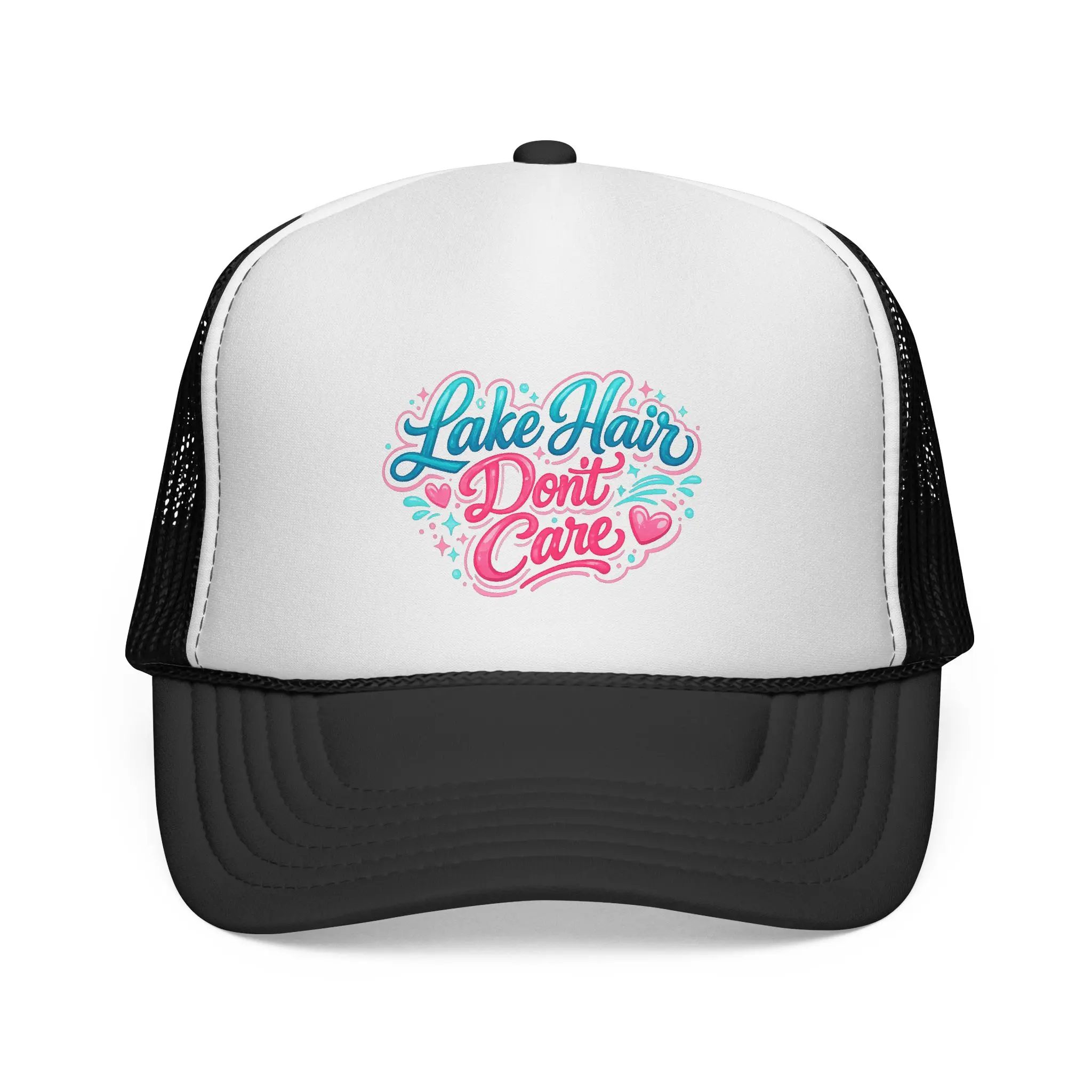 Lake Hair Don’t Care Trucker Cap | Retro Script, Summer Lake Vibes