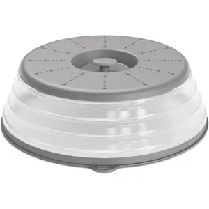 Microwave Splatter Cover Vented for Food with Hook Hole, Splatter Guard & Colander Kitchen Gadget for Food, Meal Prep, Grey