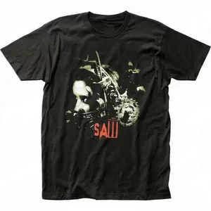 Men's SAW Horror Graphic T-Shirt - Casual Round Neck Short-Sleeve Vintage Cotton Streetwear Top, Suitable for Women