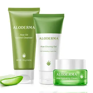 Aloderma Aloe Oil Controlling Set, 3 pcs - Aloe Clearing Facial Gel, Oil Controlling Cleanser, Hydrating Creamq