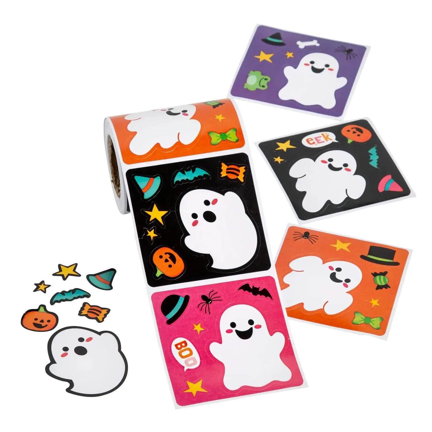 Mini Make-a-Scene Playful Ghost Paper Sticker Roll - 100 Stickers for Halloween Fun, Paper Stickers
