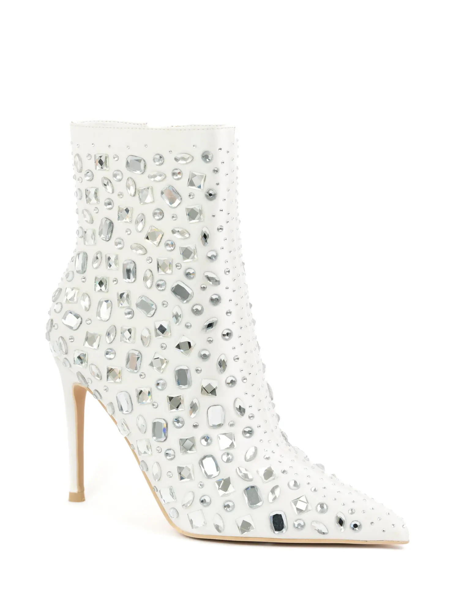SUE-38 Womens Heel Boots Rhinestone Embellished Pointed Closed Toe With Side Zipper