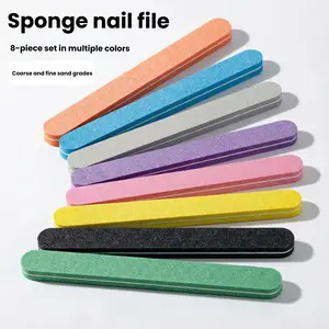 8-Piece Dual Sided Sponge Nail File Set, Salon-Quality Manicure Tool, Waterproof Reusable Nail Buffer, (100/180) Grit for Shaping & Smoothing