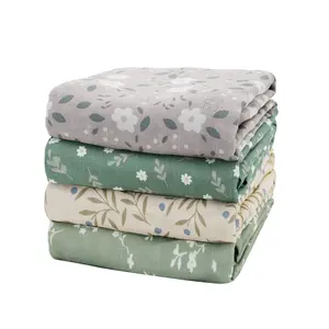 Flower Print Baby Muslin Swaddle Blanket, Soft Comfortable Breathable Baby Wrap Blanket, Newborn Baby Bedding, Baby Essentials