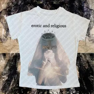 Harajuku Round Neck Short Sleeve Women Print Aesthetic T-Shirt Graphic Clothes Crop Top Emo Girls 2000s Tops  Style Emo Girls