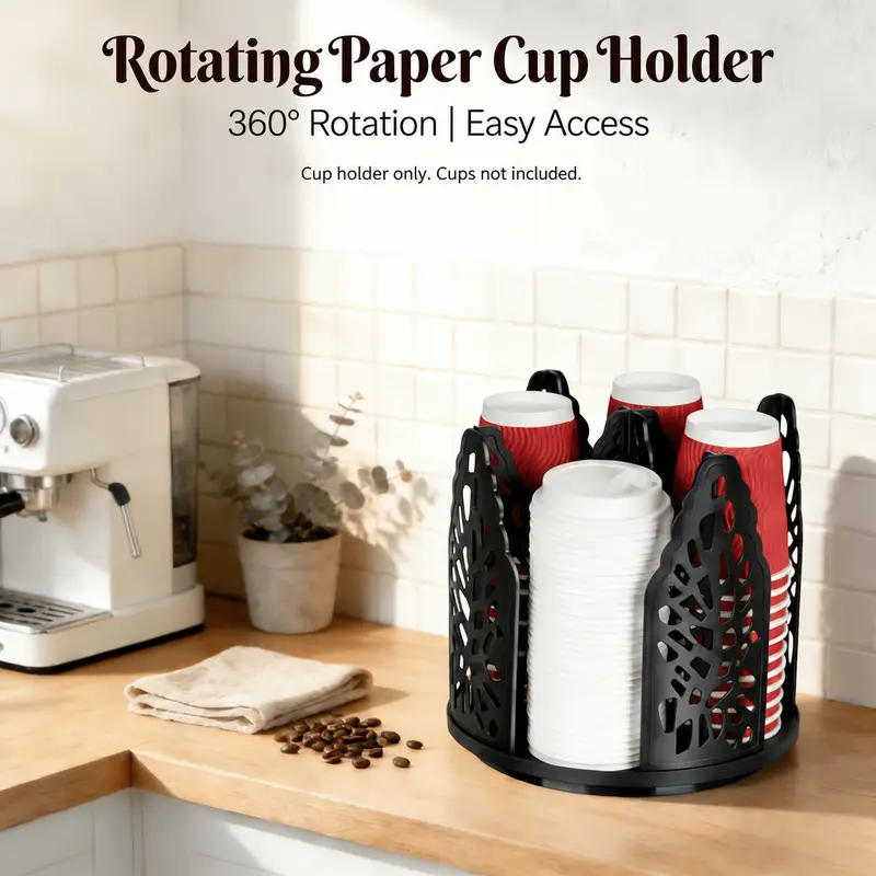 4-Layer 360° Rotation Hollow Plastic Cupholder with Compartments, Detachable Lid, 9.4x9.4x9.1 in, 20 Cups/Tier (80 Total), 16oz Capacity, Reinforced ABS, Kitchen Accessories for Countertops, Coffee Stations