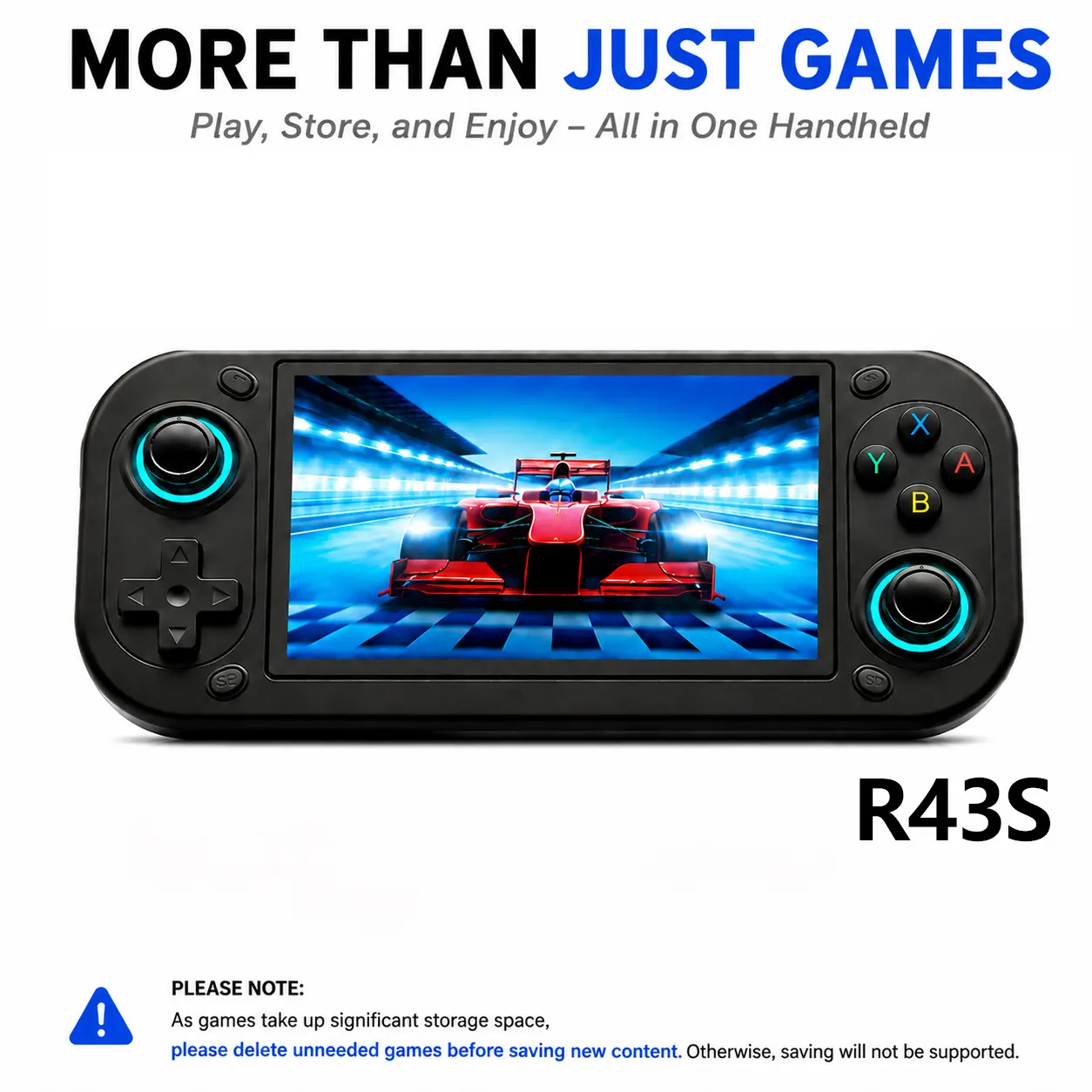 R43S Retro Portable Handheld Wireless Portable Console - 4.2-in IPS Screen, Open-Source Linux System, 20000 Built-in Games, 10 Emulators Support, 64GB/128GB Storage, 3000mAh Battery, Wi-Fi, USB Port, Plastic Body, Button Controls, Game Night Gadget