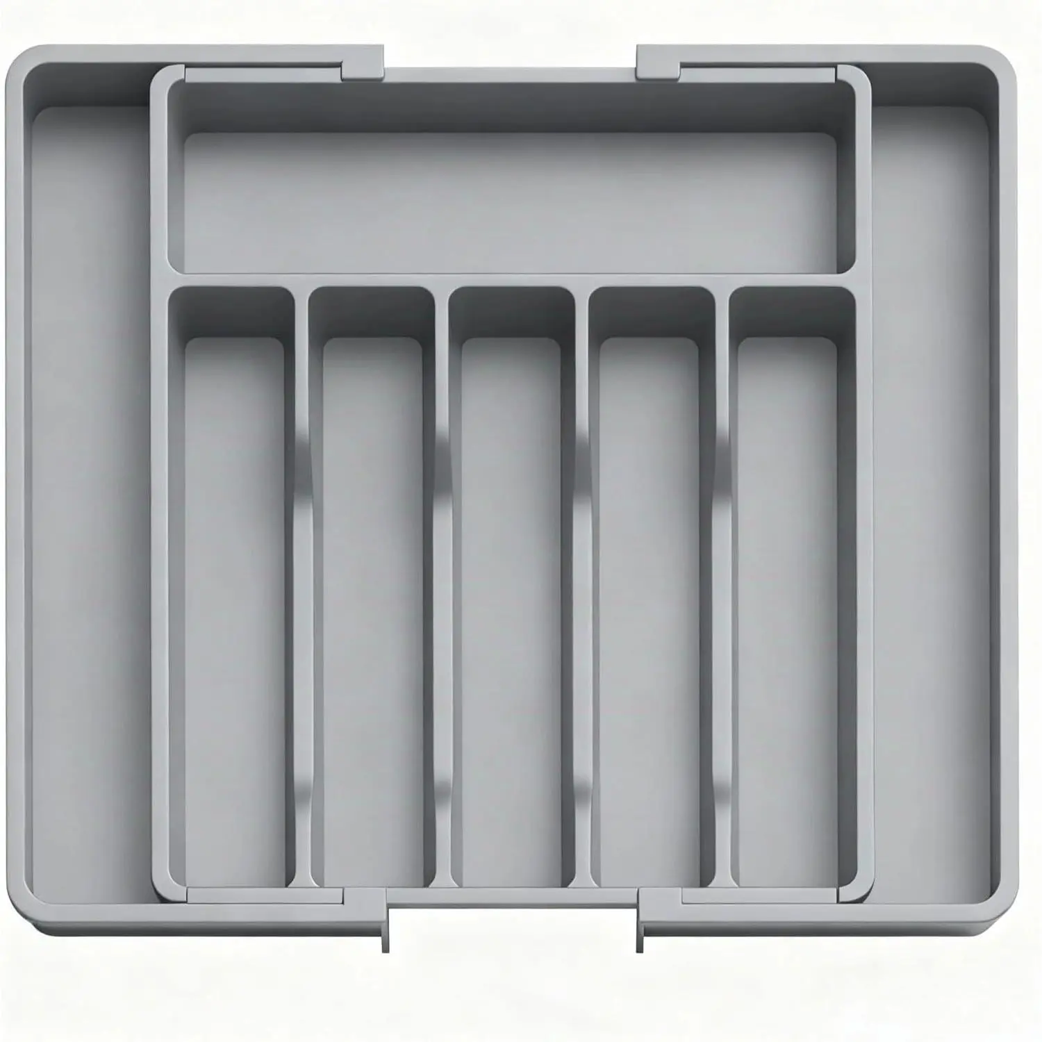 Gray Rectangle Size Adjustable Expandable Large Tray for Home Kitchens Drawer Organizer, 13"-22.4" x 14.7" x 2" Cutlery Holder for Spoons, Forks, Knives