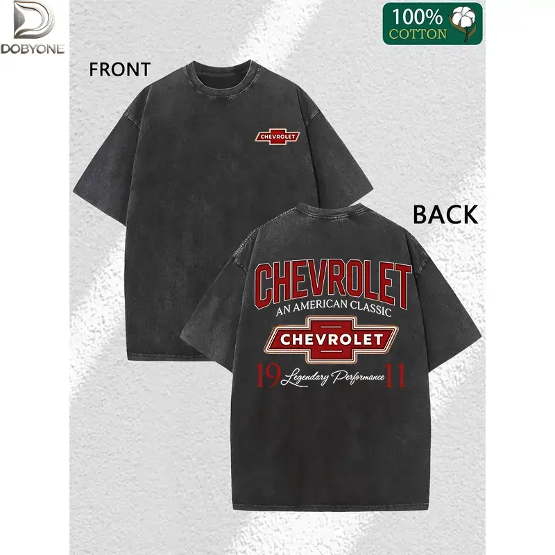 DOBYONE Vintage Chevrolet T-Shirt, Classic 1911 Chevy LogoGraphic Tee,Retro American Car Shirt, OversizedStreetwear Top for Men and Women.01