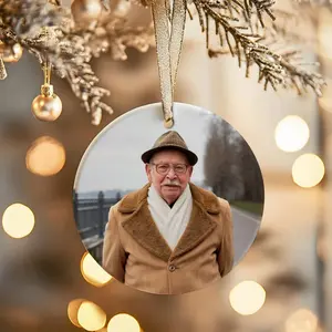 Custom Photo Memorial Ceramic Ornament – Personalized Hawk Remembrance Keepsake, Loss of Dad Sympathy Gift, Meaningful Memorial Ornament For Husband